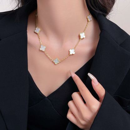 [Regal Gem]CLOVER 10 MOTIFS WHITE MOTHER OF PEARL NECKLACE