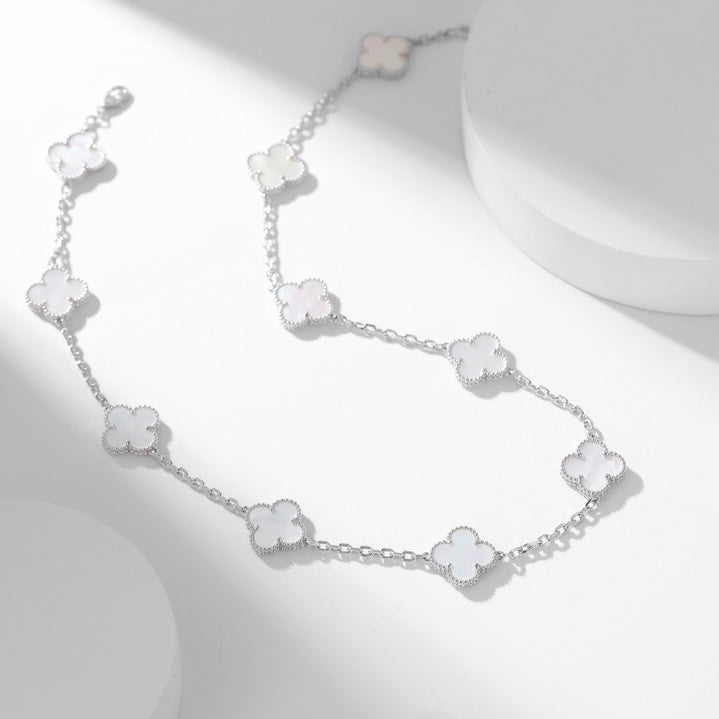 [Regal Gem]CLOVER 10 MOTIFS WHITE MOTHER OF PEARL NECKLACE
