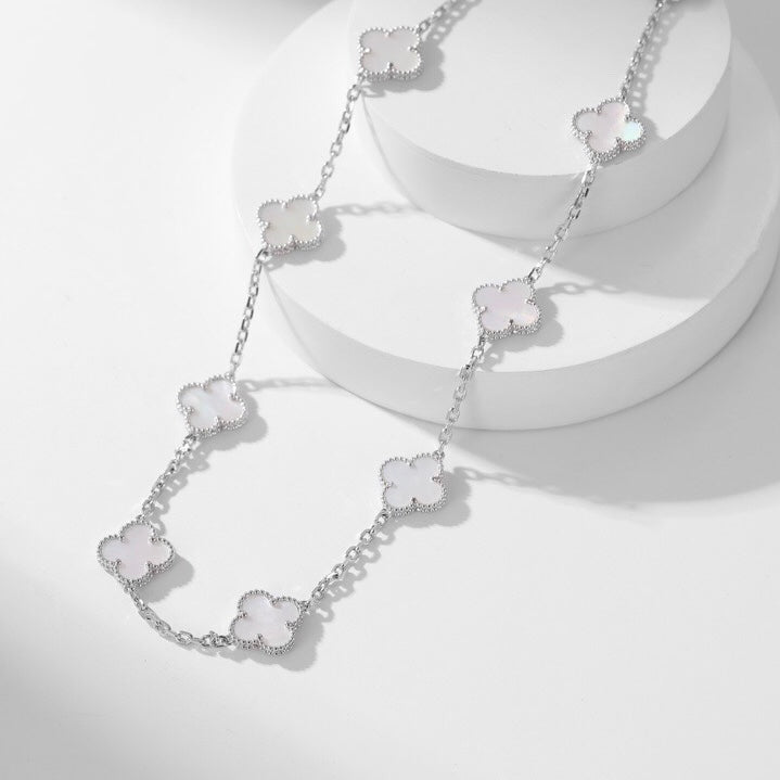 [Regal Gem]CLOVER 10 MOTIFS WHITE MOTHER OF PEARL NECKLACE