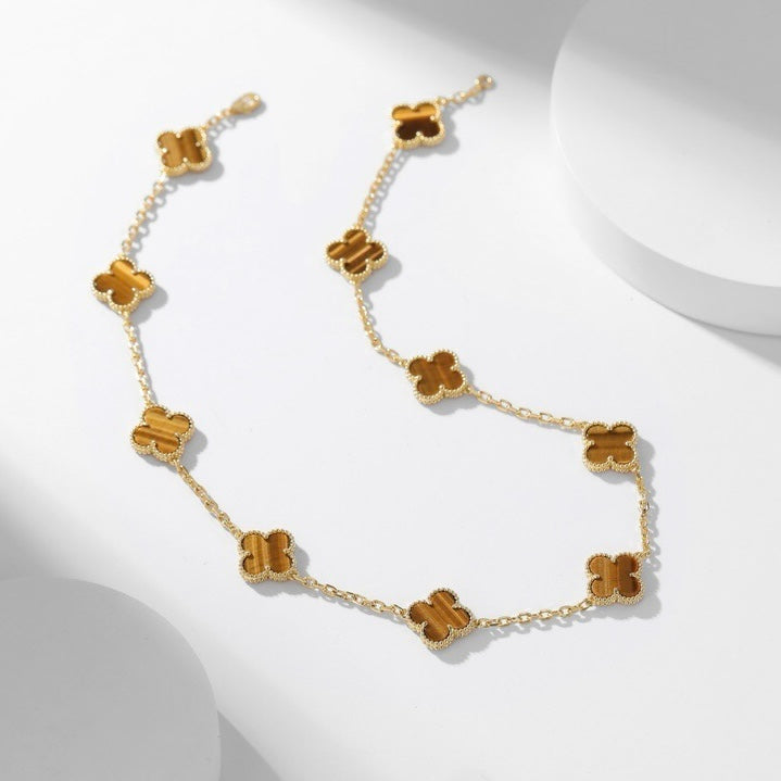 [Regal Gem]CLOVER 10 MOTIFS TIGER EYE NECKLACE