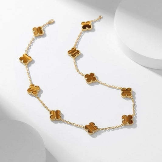 [Regal Gem]CLOVER 10 MOTIFS TIGER EYE NECKLACE