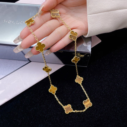[Regal Gem]CLOVER 10 MOTIFS TIGER EYE NECKLACE
