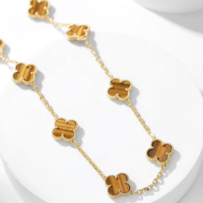 [Regal Gem]CLOVER 10 MOTIFS TIGER EYE NECKLACE