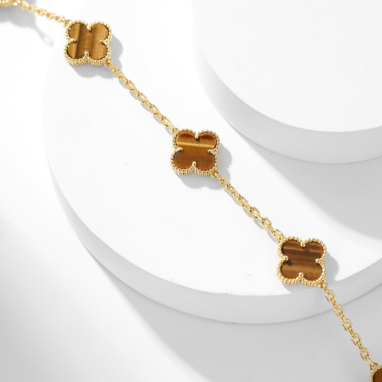 [Regal Gem]CLOVER 10 MOTIFS TIGER EYE NECKLACE