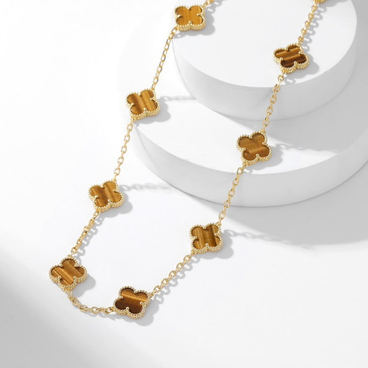 [Regal Gem]CLOVER 10 MOTIFS TIGER EYE NECKLACE