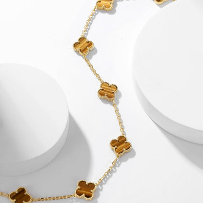 [Regal Gem]CLOVER 10 MOTIFS TIGER EYE NECKLACE