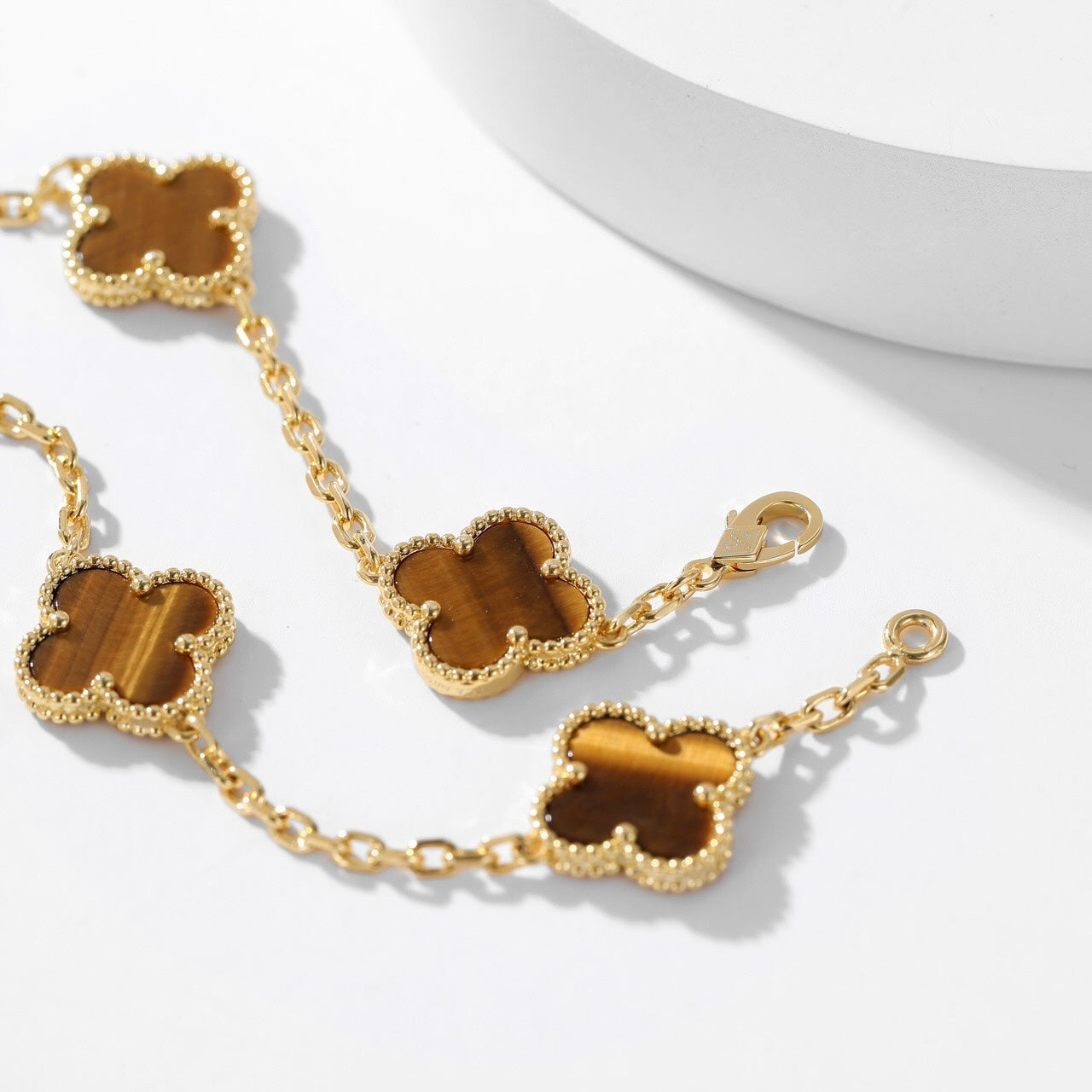 [Regal Gem]CLOVER 10 MOTIFS TIGER EYE NECKLACE