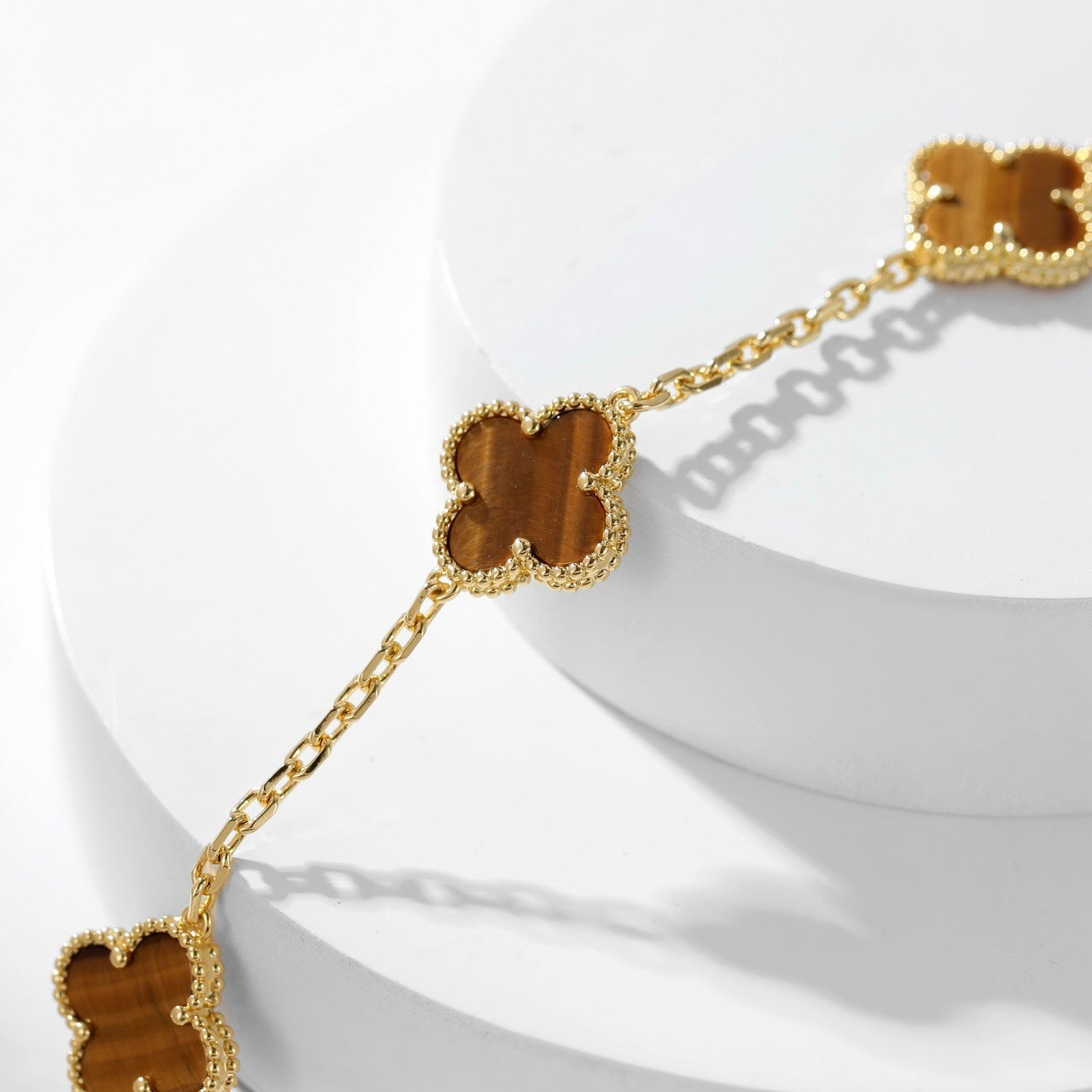 [Regal Gem]CLOVER 10 MOTIFS TIGER EYE NECKLACE