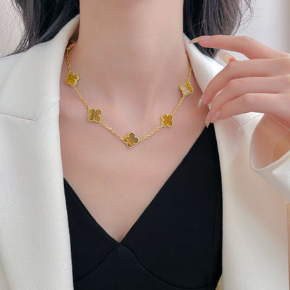 [Regal Gem]CLOVER 10 MOTIFS TIGER EYE NECKLACE