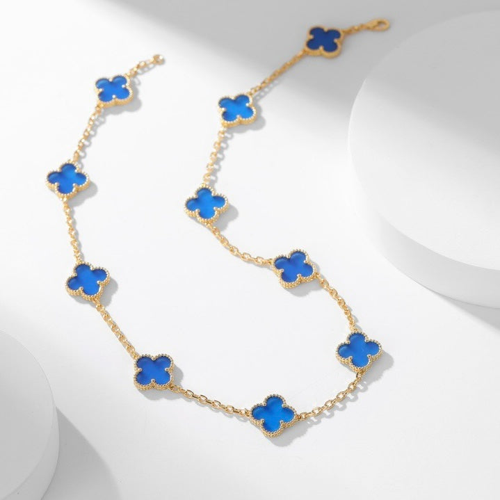 [Regal Gem]CLOVER 10 MOTIFS BLUE AGATE NECKLACE