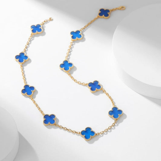 [Regal Gem]CLOVER 10 MOTIFS BLUE AGATE NECKLACE