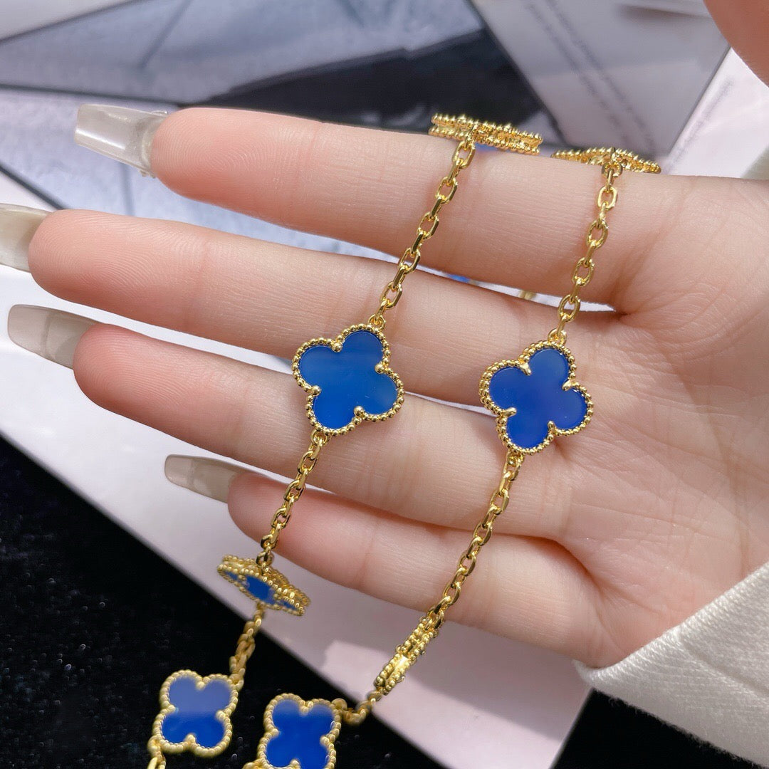 [Regal Gem]CLOVER 10 MOTIFS BLUE AGATE NECKLACE