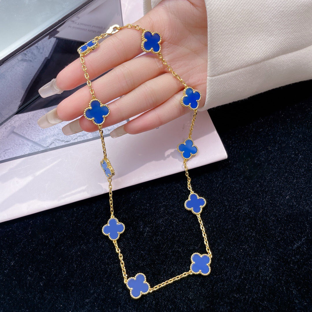 [Regal Gem]CLOVER 10 MOTIFS BLUE AGATE NECKLACE