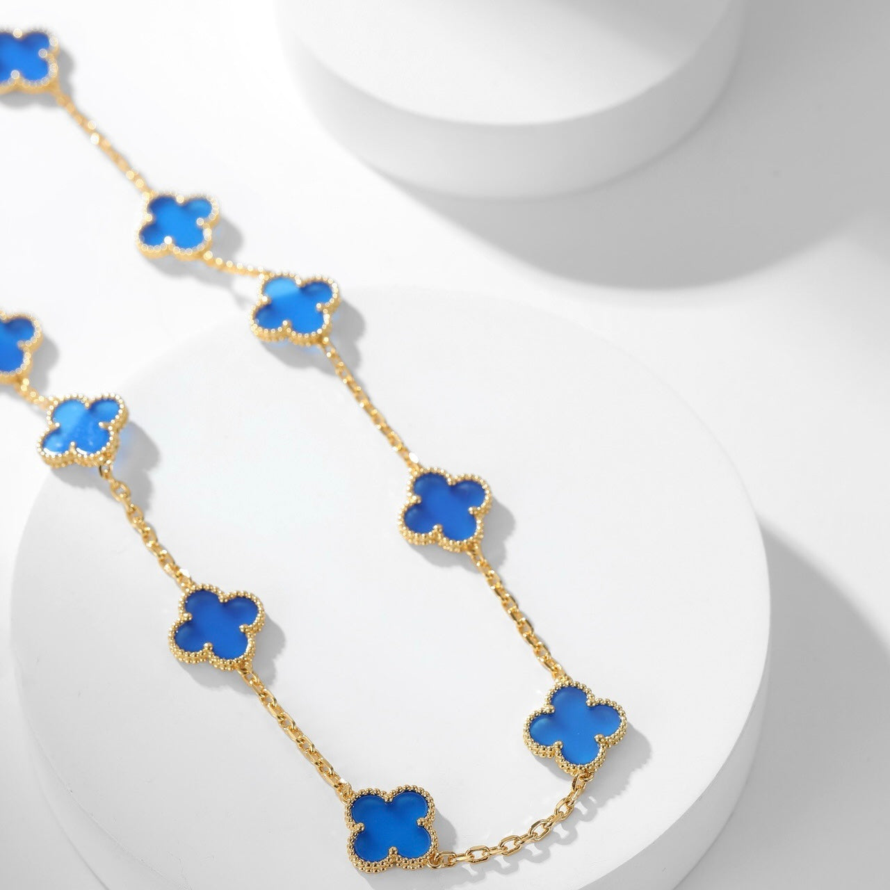 [Regal Gem]CLOVER 10 MOTIFS BLUE AGATE NECKLACE