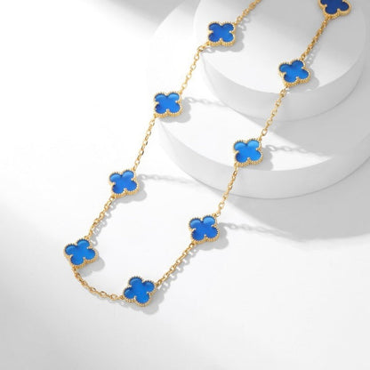 [Regal Gem]CLOVER 10 MOTIFS BLUE AGATE NECKLACE