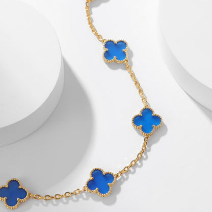 [Regal Gem]CLOVER 10 MOTIFS BLUE AGATE NECKLACE