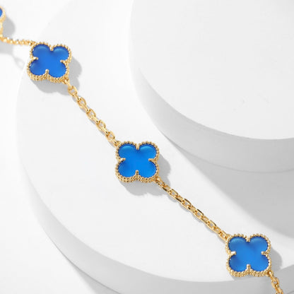 [Regal Gem]CLOVER 10 MOTIFS BLUE AGATE NECKLACE