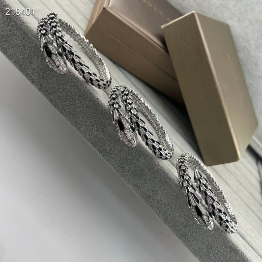 [Regal Gem]NEW OBSIDIAN & DIAMOND SERPENT BRACELET