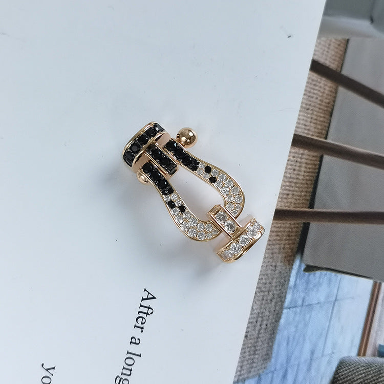 [Regal Gem]FORCE LARGE HORSESHOE BLACK WHITE DIAMOND BRACELET SILVER