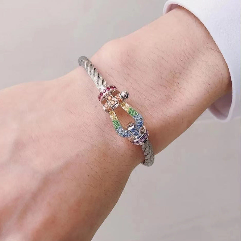[Regal Gem]FORC LARGE HORSESHOE  COLORED DIAMOND BRACELET SILVER