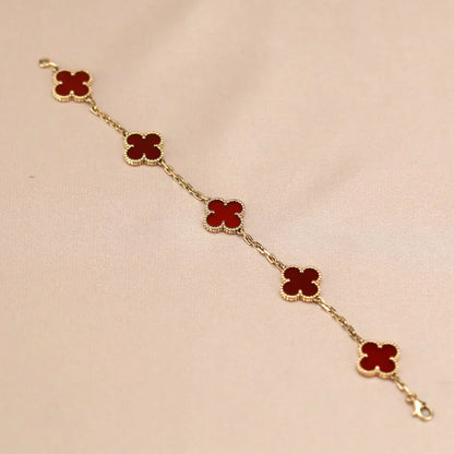 [Regal Gem] CLOVER 5 MOTIF RED CORNELIAN BRACELET COLLECTION