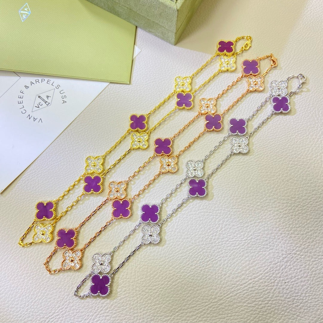 [Regal Gem Jewelry]CLOVER 10 MOTIFS  PURPLE VIOLET DIAMOND NECKLACE