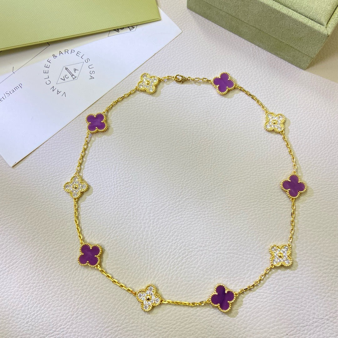 [Regal Gem Jewelry]CLOVER 10 MOTIFS  PURPLE VIOLET DIAMOND NECKLACE