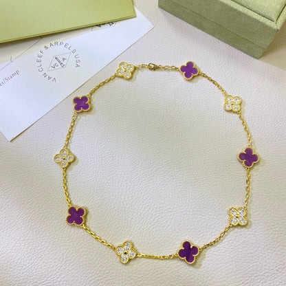 [Regal Gem Jewelry]CLOVER 10 MOTIFS  PURPLE VIOLET DIAMOND NECKLACE