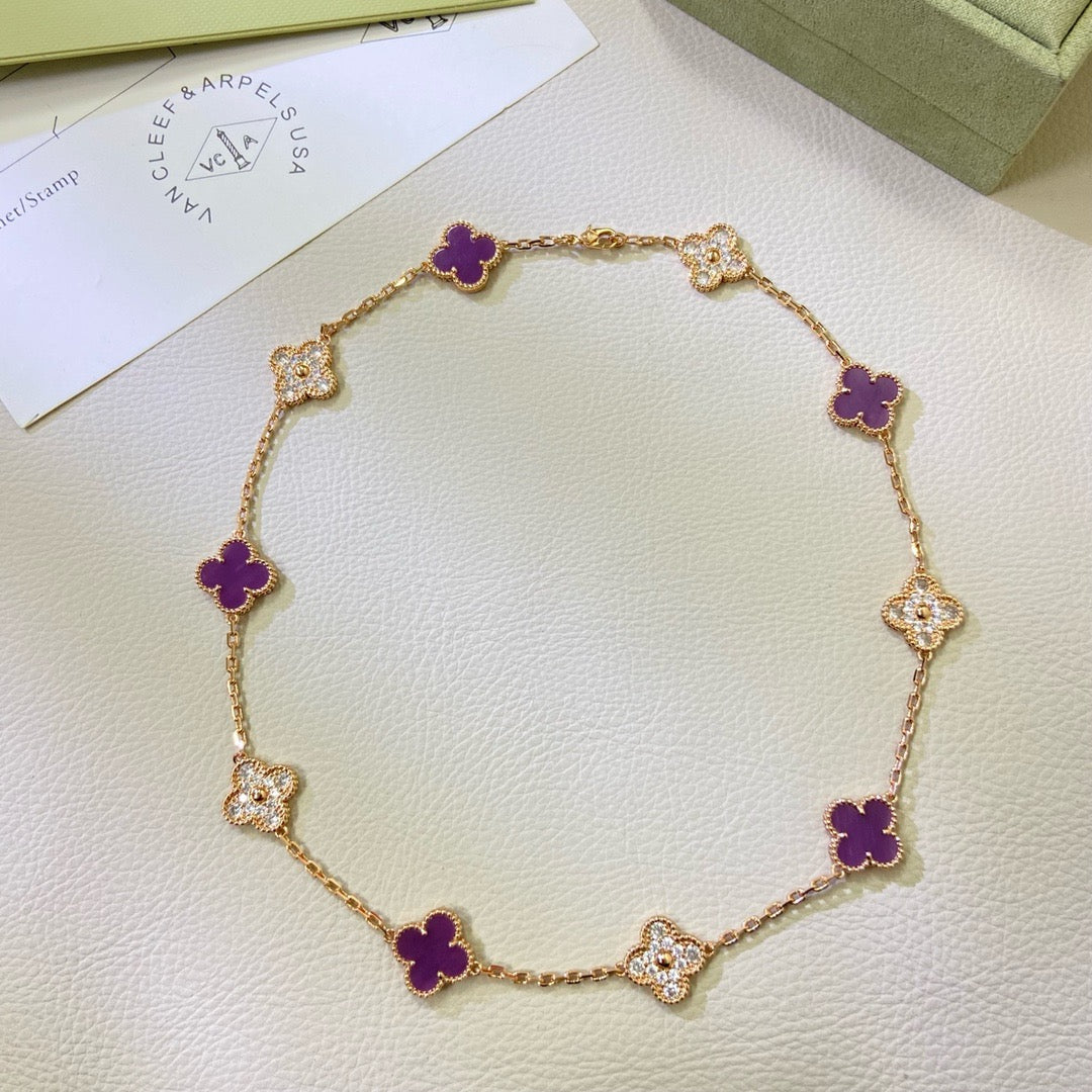 [Regal Gem Jewelry]CLOVER 10 MOTIFS  PURPLE VIOLET DIAMOND NECKLACE