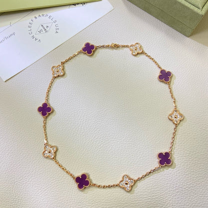 [Regal Gem Jewelry]CLOVER 10 MOTIFS  PURPLE VIOLET DIAMOND NECKLACE