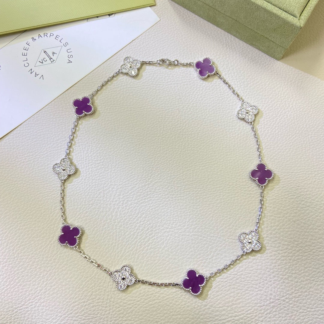 [Regal Gem Jewelry]CLOVER 10 MOTIFS  PURPLE VIOLET DIAMOND NECKLACE