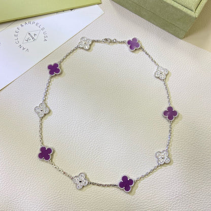 [Regal Gem Jewelry]CLOVER 10 MOTIFS  PURPLE VIOLET DIAMOND NECKLACE