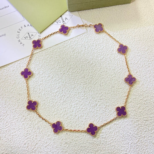 [Regal Gem Jewelry]CLOVER 10 MOTIFS  PURPLE VIOLET  NECKLACE