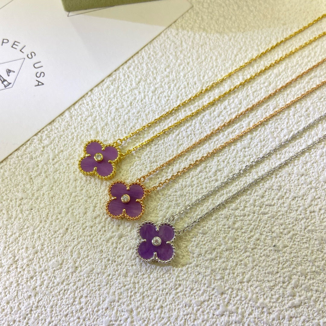 [Regal Gem Jewelry]CLOVER 15MM DIAMOND  PURPLE VIOLET NECKLACE