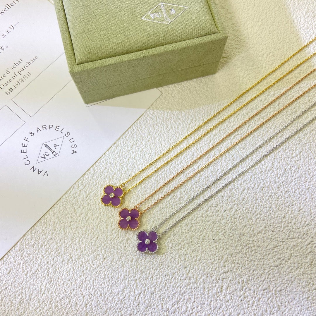 [Regal Gem Jewelry]CLOVER 15MM DIAMOND  PURPLE VIOLET NECKLACE