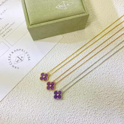 [Regal Gem Jewelry]CLOVER 15MM DIAMOND  PURPLE VIOLET NECKLACE