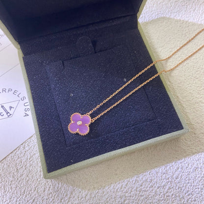 [Regal Gem Jewelry]CLOVER 15MM DIAMOND  PURPLE VIOLET NECKLACE