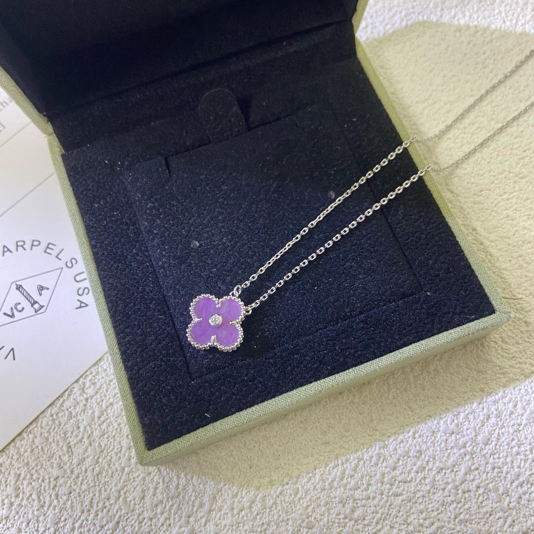 [Regal Gem Jewelry]CLOVER 15MM DIAMOND  PURPLE VIOLET NECKLACE