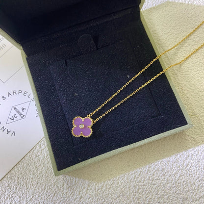 [Regal Gem Jewelry]CLOVER 15MM DIAMOND  PURPLE VIOLET NECKLACE