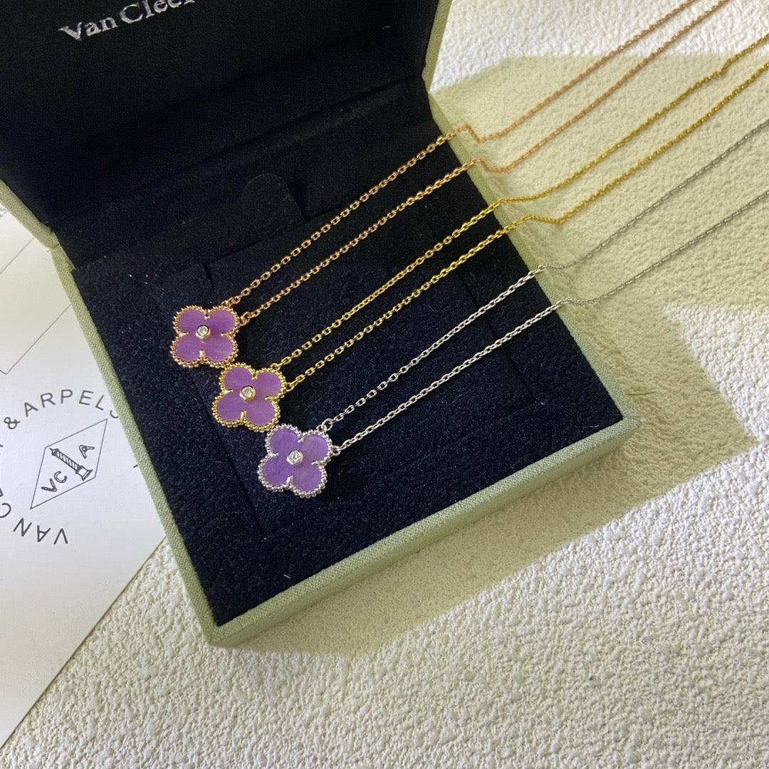 [Regal Gem Jewelry]CLOVER 15MM DIAMOND  PURPLE VIOLET NECKLACE