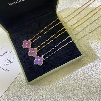 [Regal Gem Jewelry]CLOVER 15MM DIAMOND  PURPLE VIOLET NECKLACE
