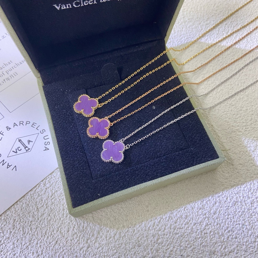 [Regal Gem Jewelry]CLOVER 15MM  PURPLE VIOLET NECKLACE