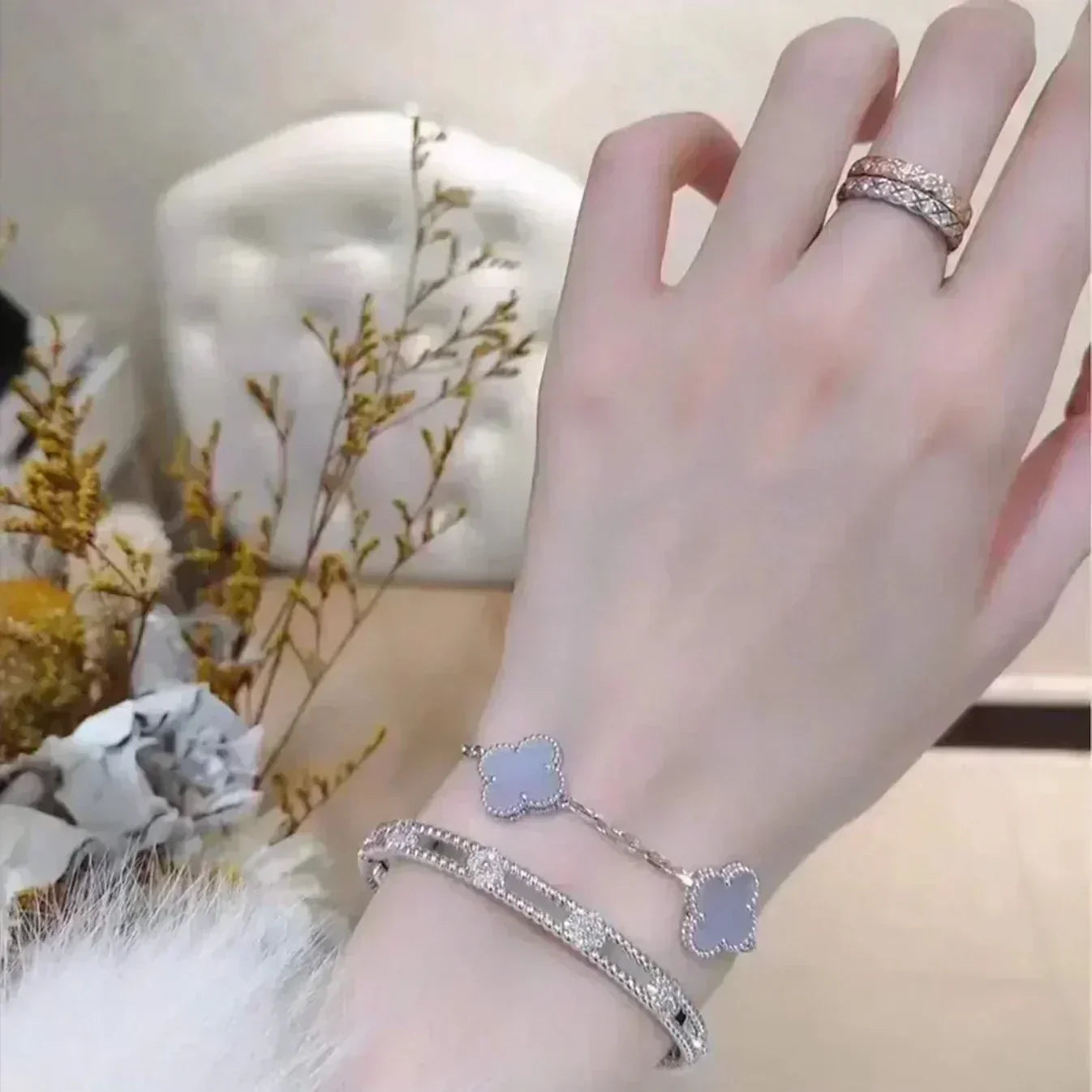 [Regal Gem] CLOVER 5 MOTIF PURPLE CHALCEDONY BRACELET COLLECTION