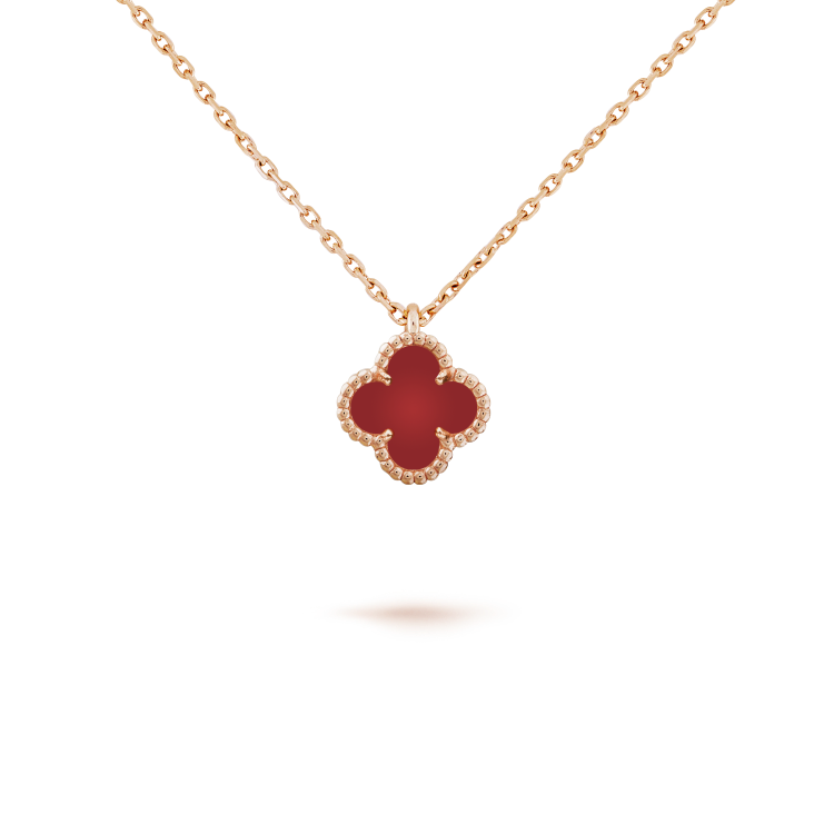 [Regal Gem]CLOVER MINI 9.5MM WHITE CARNELIANS NECKLACE