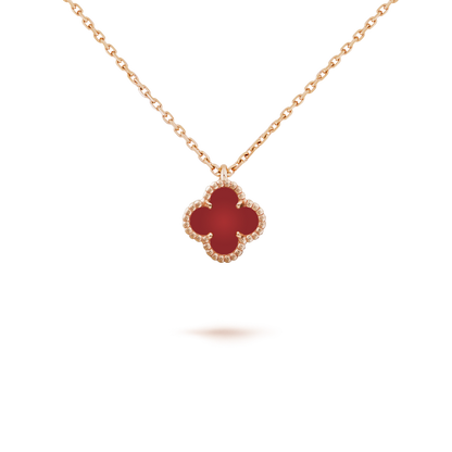[Regal Gem]CLOVER MINI 9.5MM WHITE CARNELIANS NECKLACE