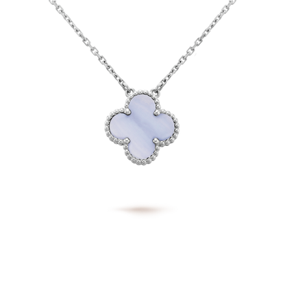 [Regal Gem]CLOVER 15MM BLUE CHALCEDONY NECKLACE SILVER
