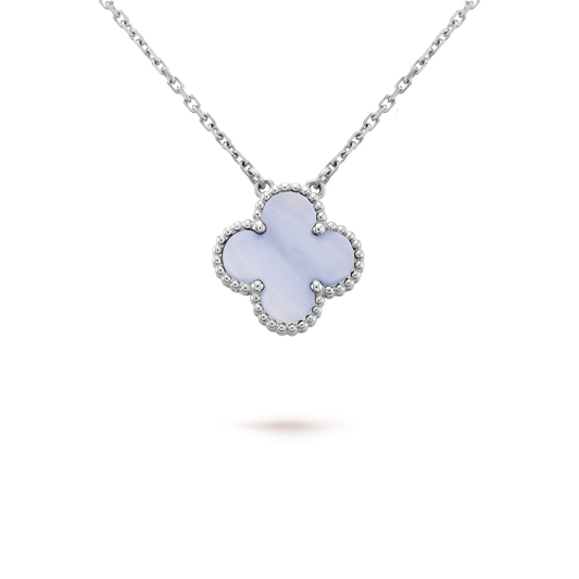 [Regal Gem]CLOVER 15MM BLUE CHALCEDONY NECKLACE SILVER