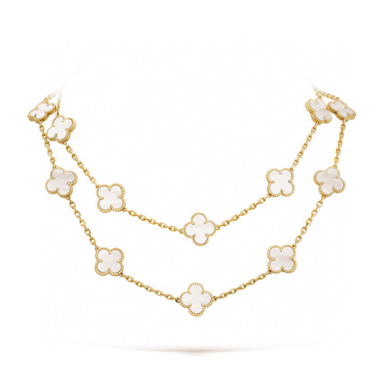 [Regal Gem]CLOVER 20 MOTIFS WHITE MOP NECKLACE