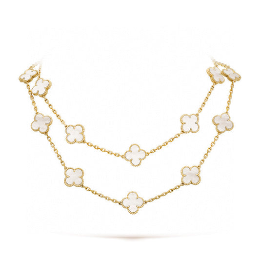 [Regal Gem]CLOVER 20 MOTIFS WHITE MOP NECKLACE