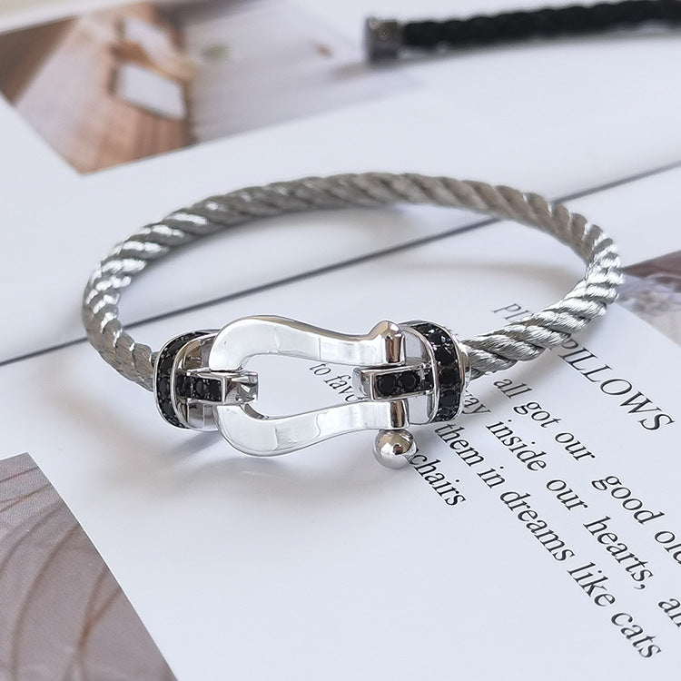 [Regal Gem]FORCE LARGE HORSESHOE BLACK DIAMOND BRACELET SILVER
